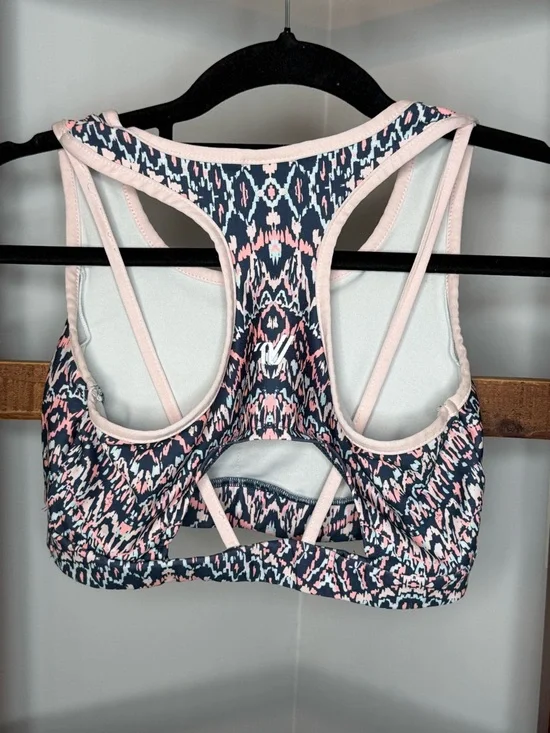 Varsity Spirit Pink/ Blue Pattern Racerback Sports Bra - Picture 2 of 3